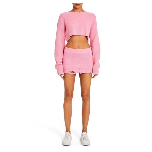 SER.O.YA x Retrofete Shredded Punk Grunge Knit Mini Skirt Bubble Gum Pink | XS - Picture 3 of 10